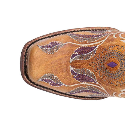 Ferrini Dreamer Antique Saddle Embroidered Full Grain Leather Narrow Square Toe Boots