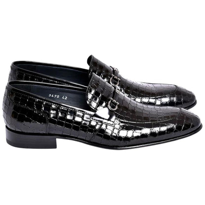 Corrente Men's Crocodile Print Leather Bit Loafer - Black