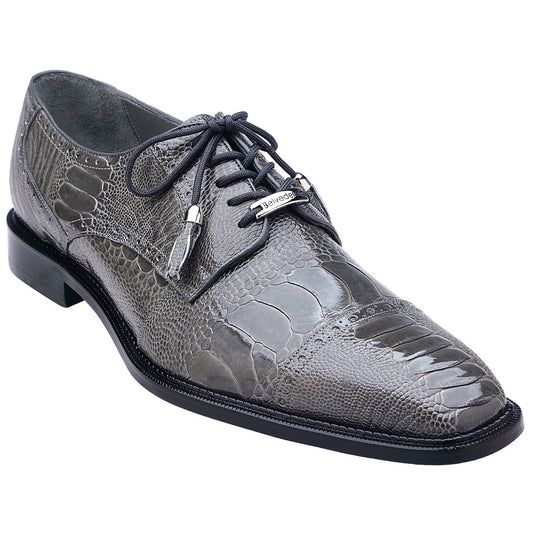 Belvedere Batta Gray Ostrich Skin Cap Toe Lace-Up Shoes for Men