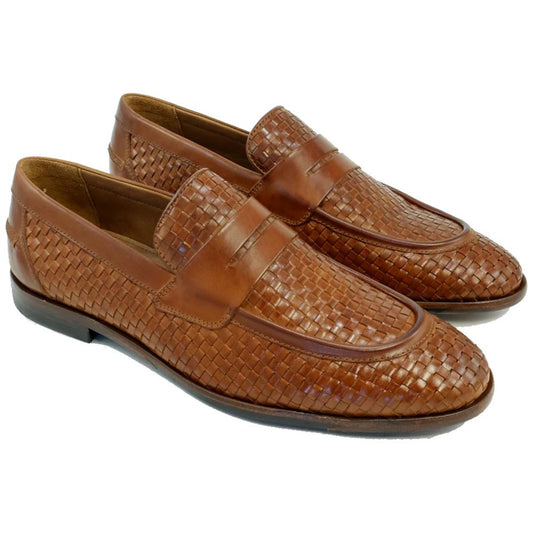 Alan Payne Boca Tan Woven Slip On Penny Loafers