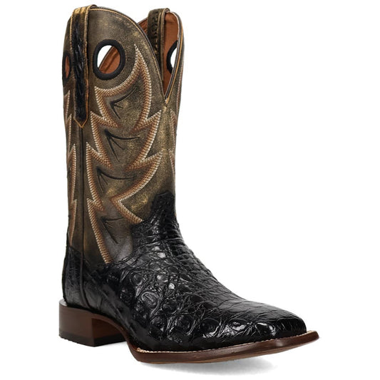 Dan Post Marsh Black Caiman Skin Broad Square Toe Western Cowboy Boots