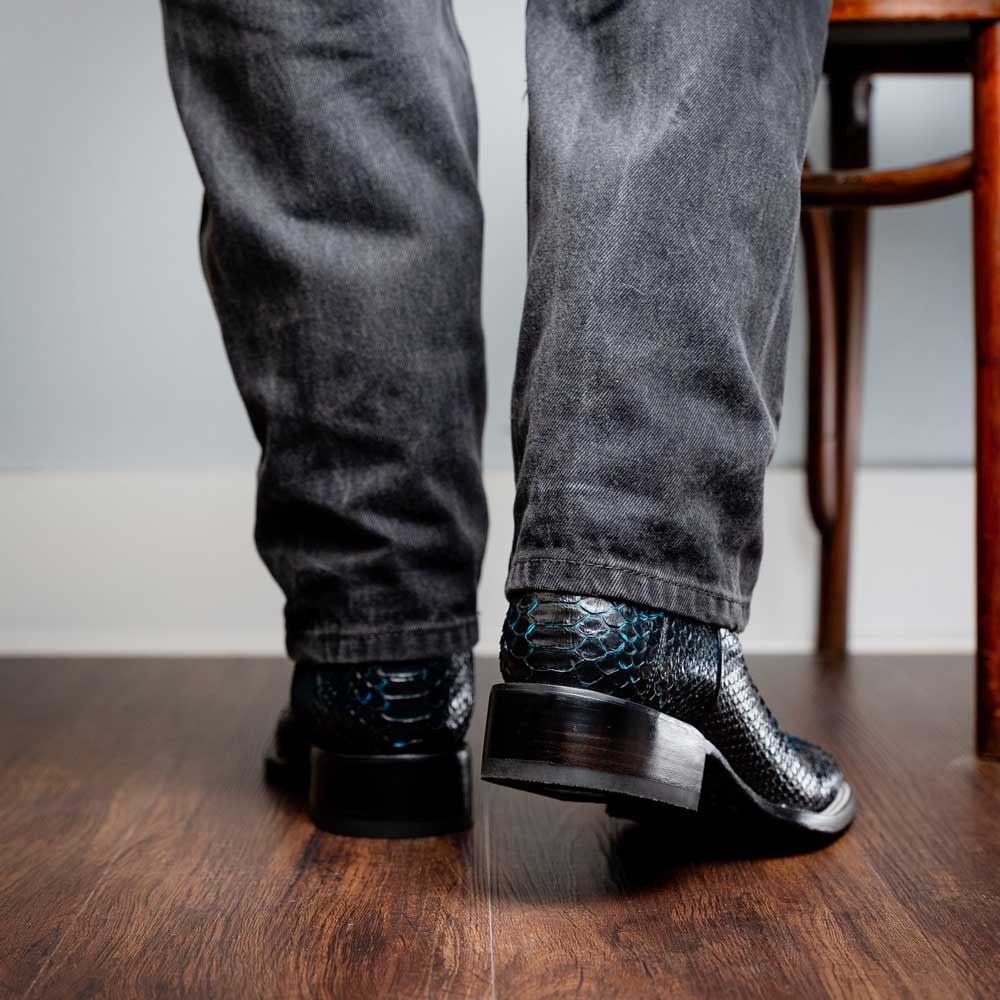 Missouri Genuine Python Skin Black and Blue Cowboy Boot | Marco Di Milano Western Boots