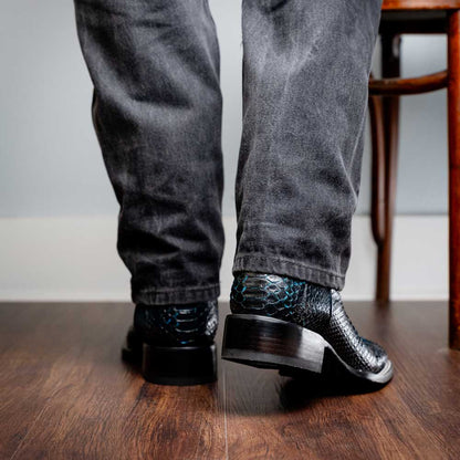 Missouri Genuine Python Skin Black and Blue Cowboy Boot | Marco Di Milano Western Boots