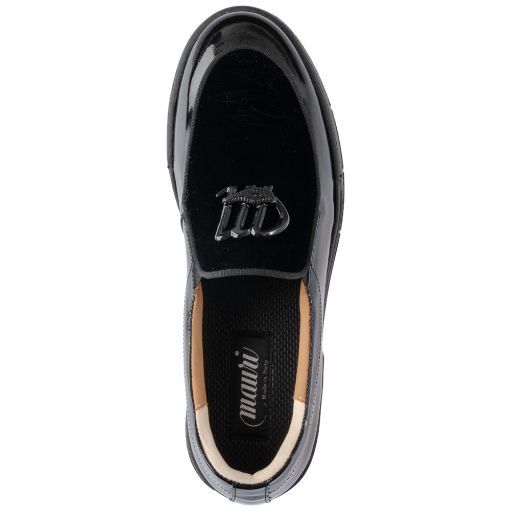 Mauri Shoes Men’s Leisure Moc Toe Black Patent Leather & Velvet Luxury Dress Loafer