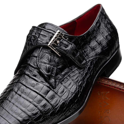 Rovigo Black Men's Genuine Caiman Crocodile Dress Monk Strap | Marco Di Milano