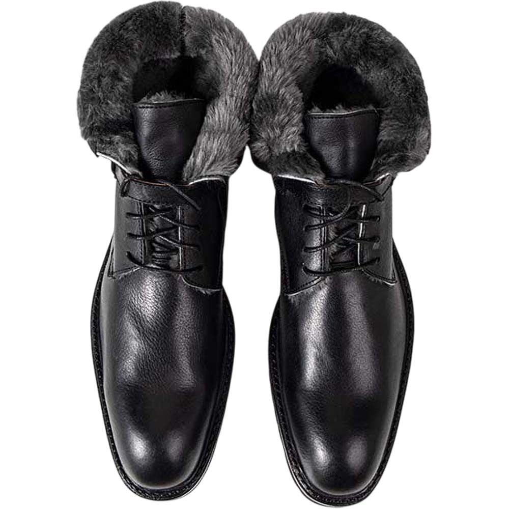 Ugo Vasare George Black Pebble Grain Leather Fur Boots