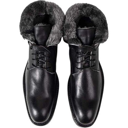 Ugo Vasare George Black Pebble Grain Leather Fur Boots