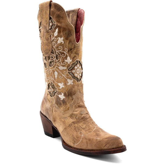 Ferrini Women’s Empress Latte Snipped Toe Leather Cowboy Boots