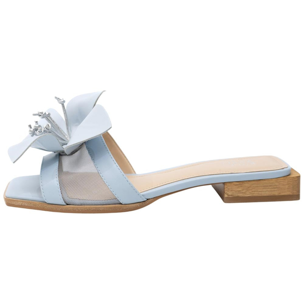 Lady Couture Women's Blossom Blue Leather Slide Sandals
