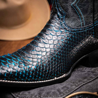 Missouri Genuine Python Skin Black and Blue Cowboy Boot | Marco Di Milano Western Boots