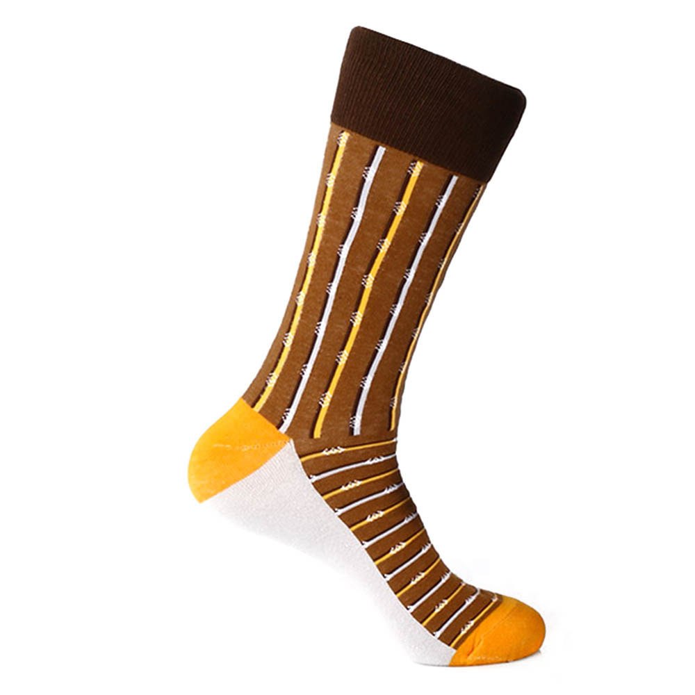 Steven Land Two Tone Stripes Pattern Brown Multi Cotton Nylon Spandex Socks