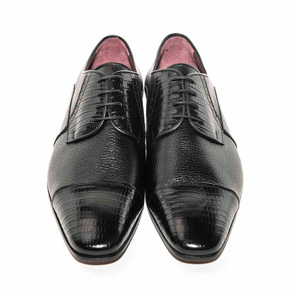 Mario Manzoni Black Genuine Deer Skin & Lizard Print Oxford Shoes