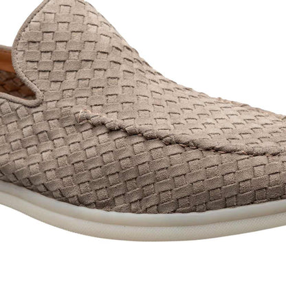 MEZLAN Men's Woven Suede Taupe Moccasin Loafer Sanlucar
