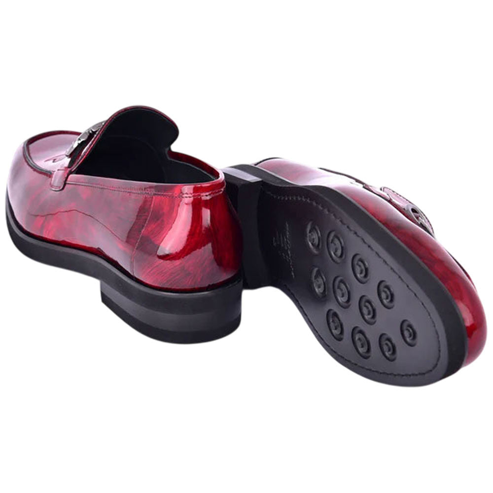 Men’s Glossy Finish Marble Red Low Cut Buckle Round Toe Loafer By Corrente