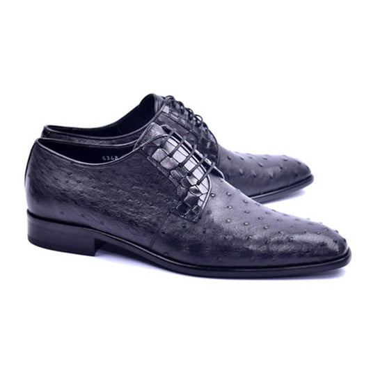 CORRENTE Genuine Ostrich Black Oxford Shoes