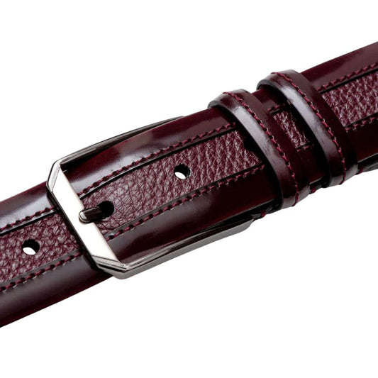 Mezlan Men's Hi-Shine Cordovan & Deerskin Belt in Burgundy