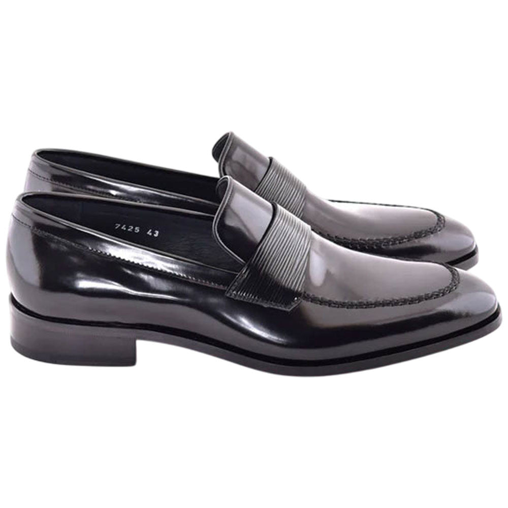 Corrente Men’s Luxe Leather Black Capt Toe Loafer