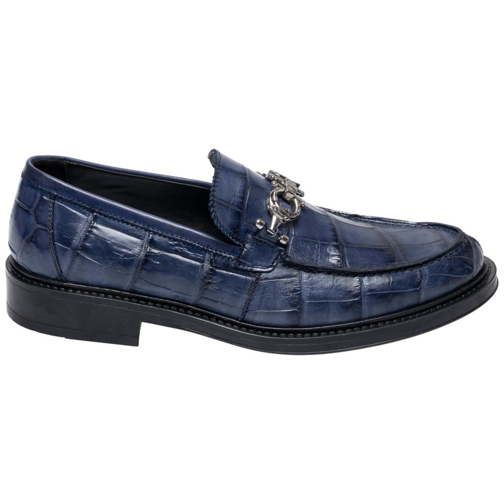 Mauri Men's Alligator Skin Moc Toe Blue CHAPEL Silver Bit Loafers (USA Men Size)
