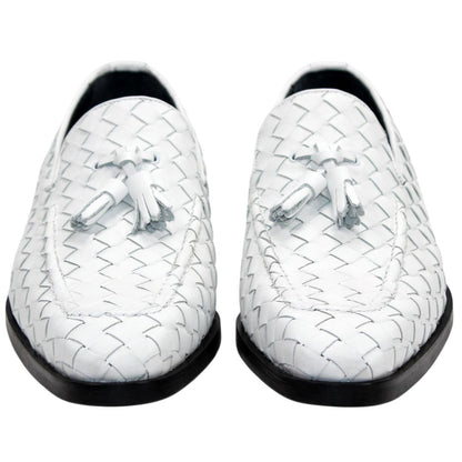 DUCA Tirrenea White Men's Italian Woven Leather Tassel Loafers