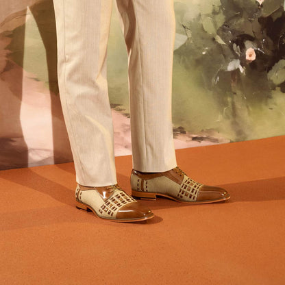 Stacy Adams Men’s Halstead Tan Multi Woven Cut Cap Toe Oxfords