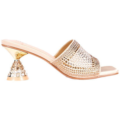 Lady Couture Fontana Women's Gold Block Heel Wide Vamp Mules