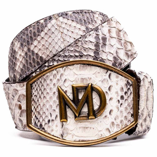 Arkansas Genuine Python Skin Western Belt in Natural with Antique Western Buckle | Marco Di Milano Exotic Belt