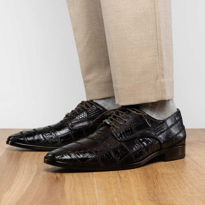 Pissa Brown Men's Genuine Crocodile and Lizard Skin Patchwork Derby