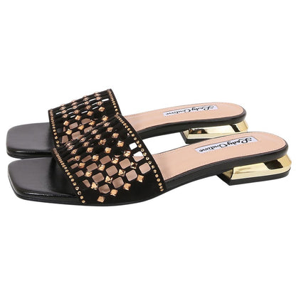 Lady Couture Women's Garden Black Geometric Crystal Flat Slide Sandals