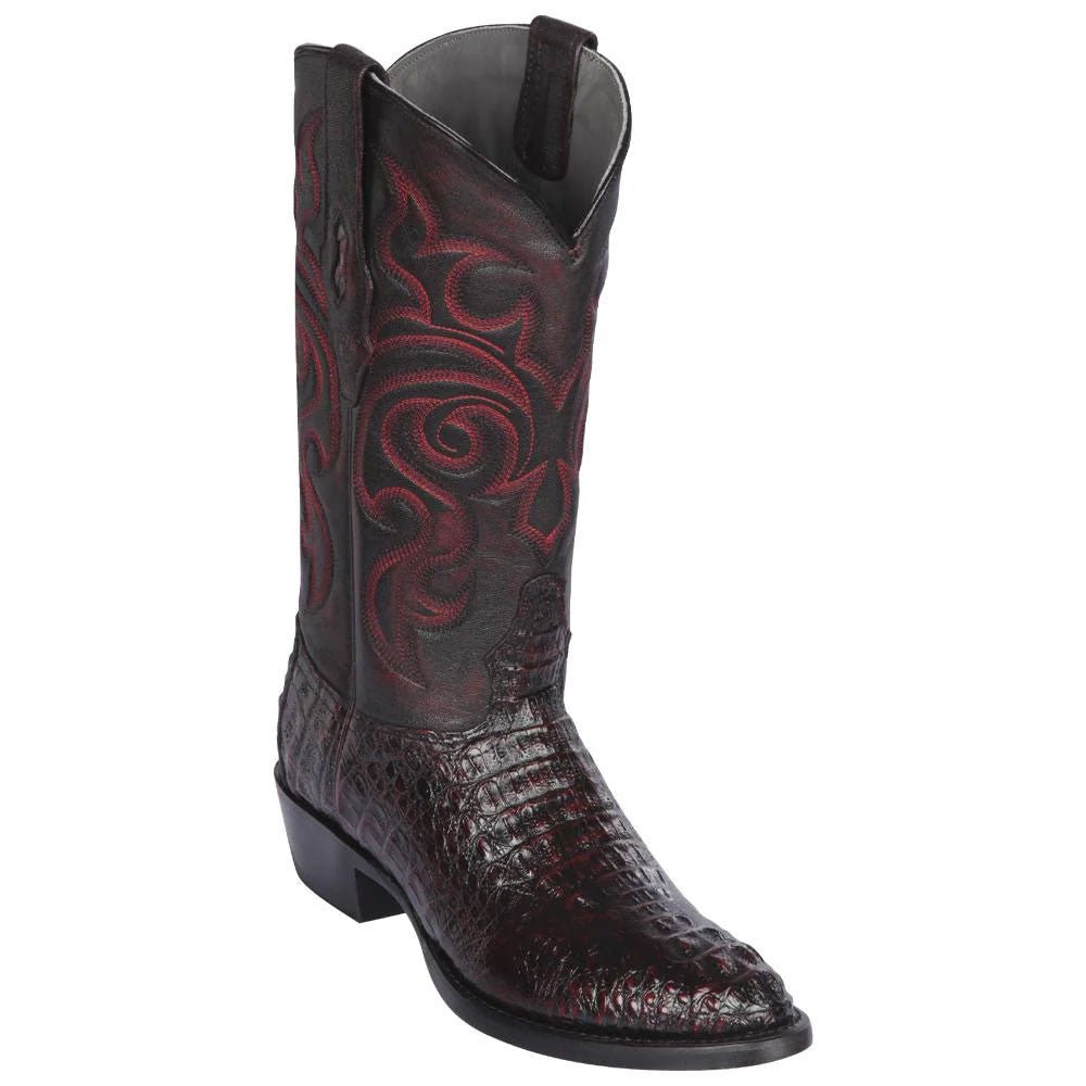 Los Altos Black Cherry Caiman Hornback Boots - shoeclassix.com