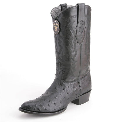 Los Altos Black Round Toe Genuine Ostrich Skin Boots - shoeclassix.com