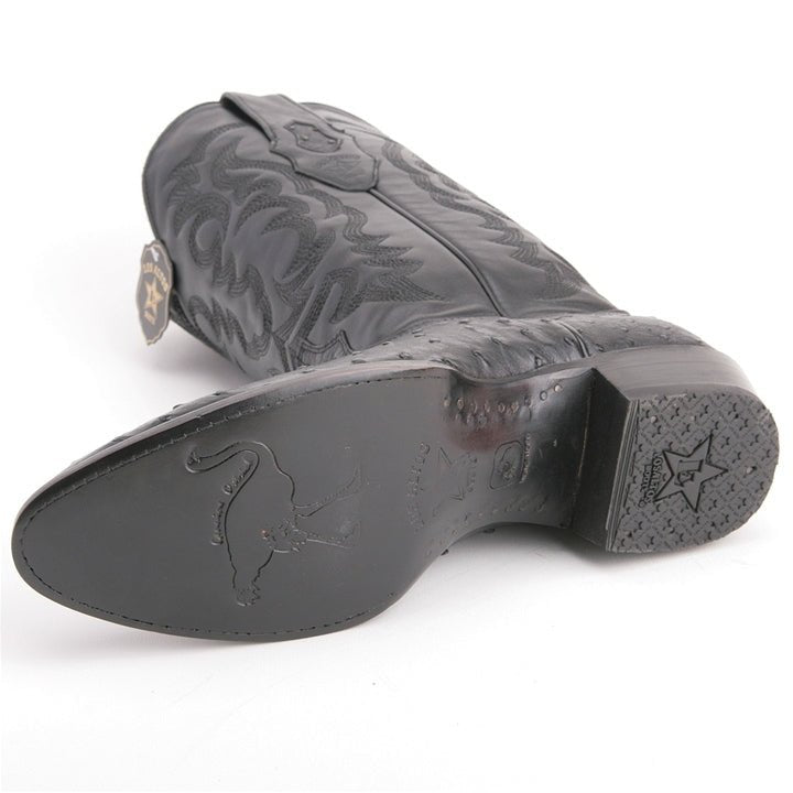 Los Altos Black Round Toe Genuine Ostrich Skin Boots - shoeclassix.com