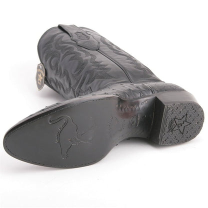 Los Altos Black Round Toe Genuine Ostrich Skin Boots - shoeclassix.com