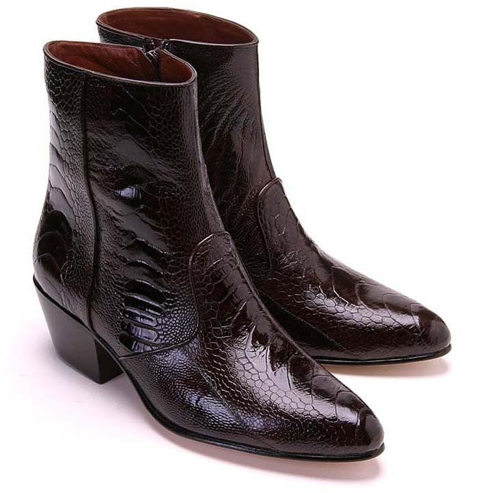 Los Altos Brown Genuine Ostrich Paw Dress Boot - shoeclassix.com