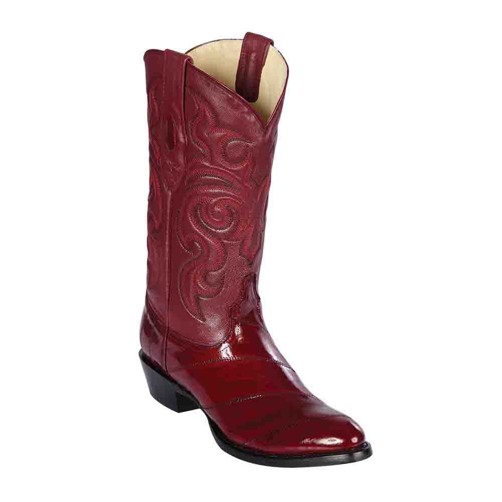 Los Altos Burgundy Genuine Eelskin Round Toe Boots - shoeclassix.com
