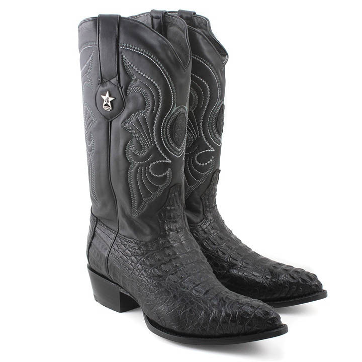 Los Altos Men's Black Genuine Caiman Hornback Boots - shoeclassix.com