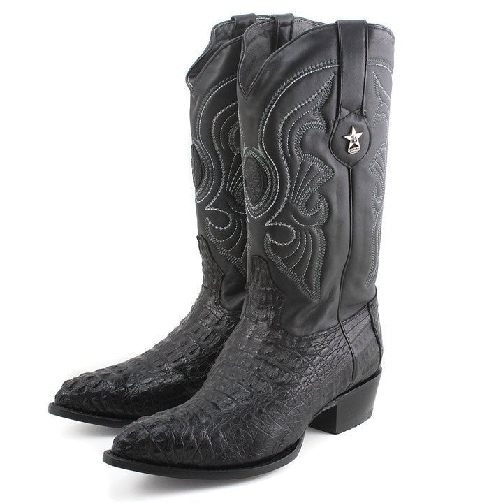 Los Altos Men's Black Genuine Caiman Hornback Boots - shoeclassix.com