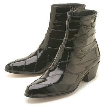Los Altos Men’s Black Genuine Eel Skin Leather Ankle Boots - shoeclassix.com