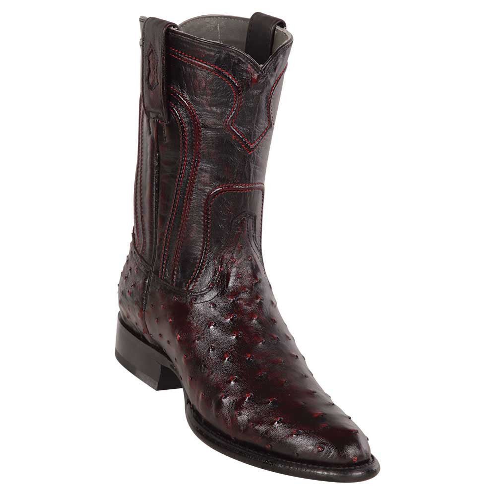 Los Altos Men's Genuine Full Quill Ostrich Cherry Black Roper Toe Boots - shoeclassix.com