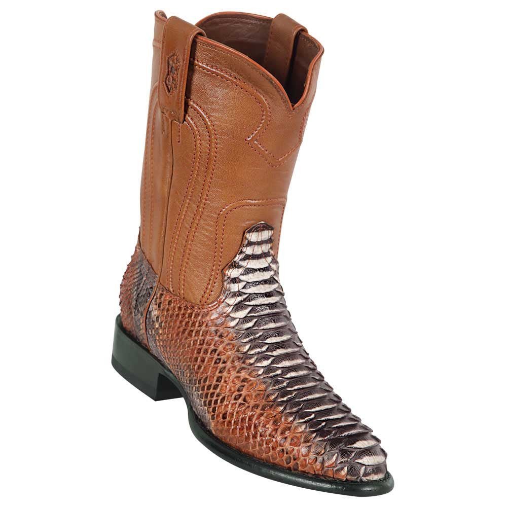 Los Altos Men's Original Python Rustic Cognac Roper Toe Boots - shoeclassix.com