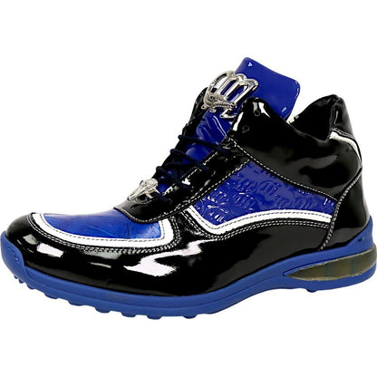 Mauri Quick Men's Black / Blue Baby Croc / Patent Leather High - Top Sneakers - shoeclassix.com