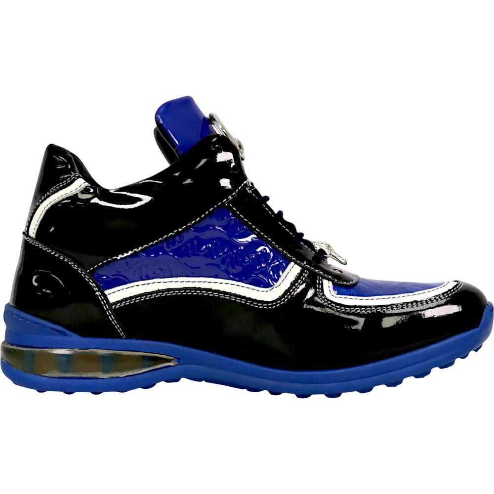 Mauri Quick Men's Black / Blue Baby Croc / Patent Leather High - Top Sneakers - shoeclassix.com