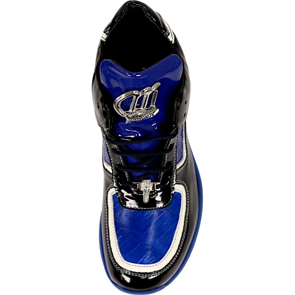 Mauri Quick Men's Black / Blue Baby Croc / Patent Leather High - Top Sneakers - shoeclassix.com