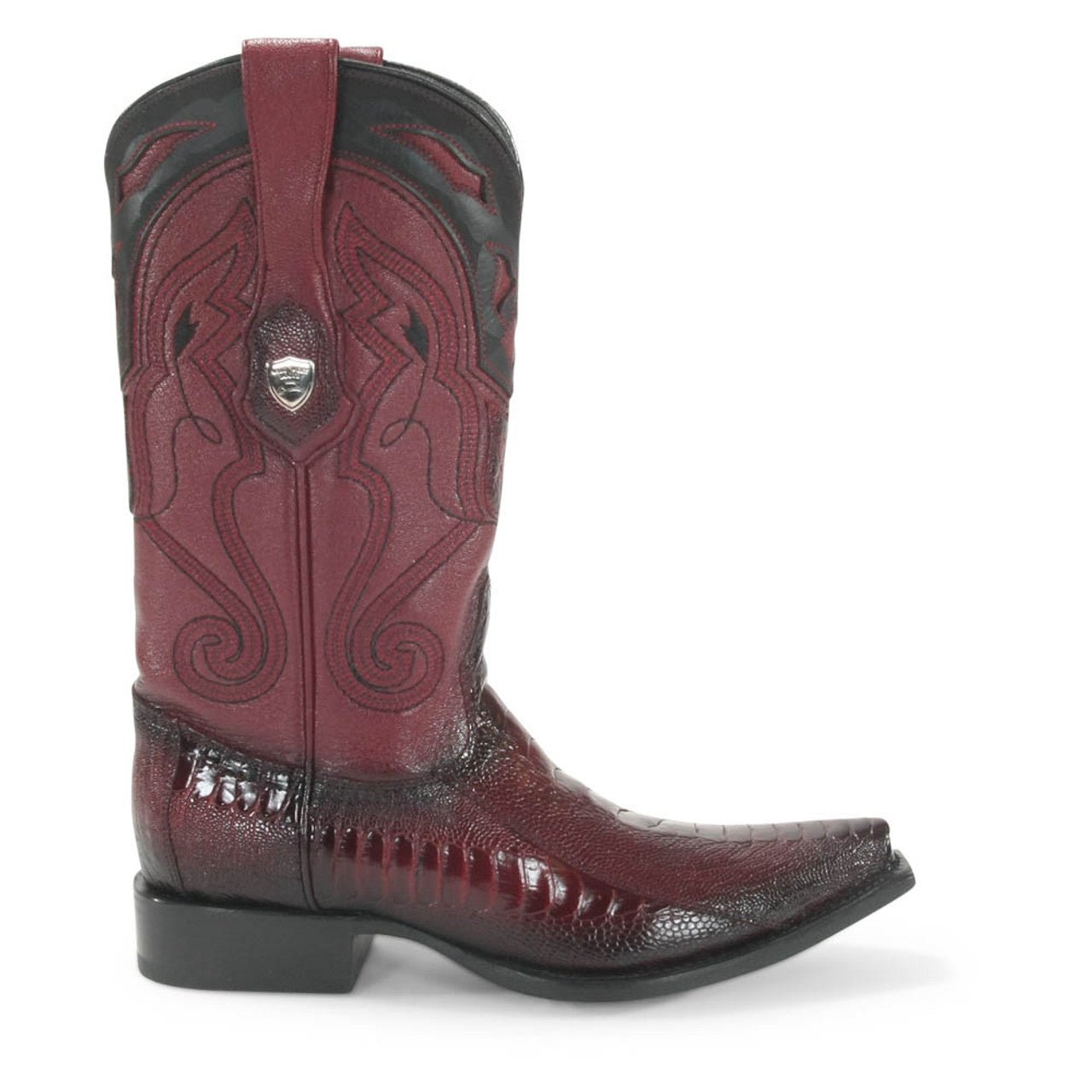 Wild West Burgundy Ostrich Leg Snip Toe Boots - shoeclassix.com