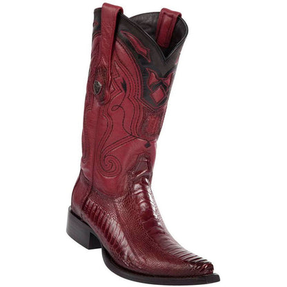 Wild West Burgundy Ostrich Leg Snip Toe Boots - shoeclassix.com