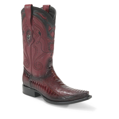 Wild West Burgundy Ostrich Leg Snip Toe Boots - shoeclassix.com