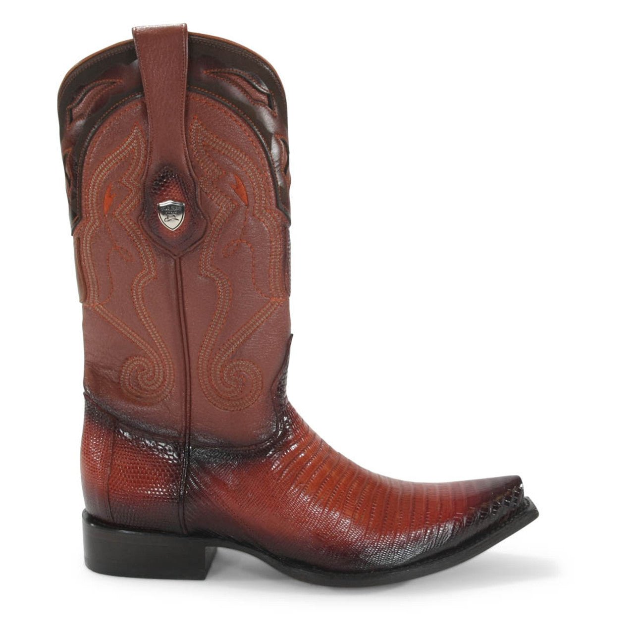 Wild West Cognac Teju Lizard Snip Toe Boots - shoeclassix.com