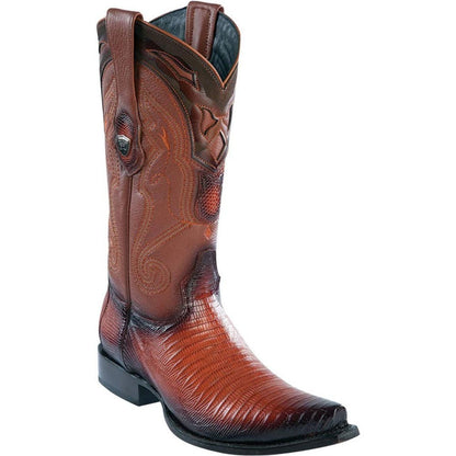Wild West Cognac Teju Lizard Snip Toe Boots - shoeclassix.com