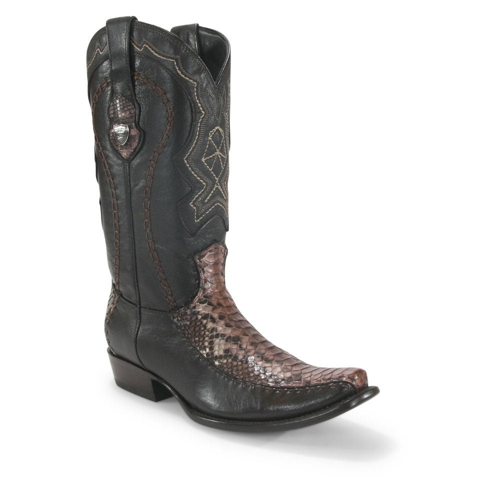 Wild West Rustic Brown Python & Deer Dubai Toe Boots - shoeclassix.com
