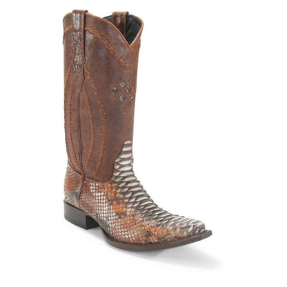 Wild West Rustic Cognac Python Snip Toe Boots - shoeclassix.com