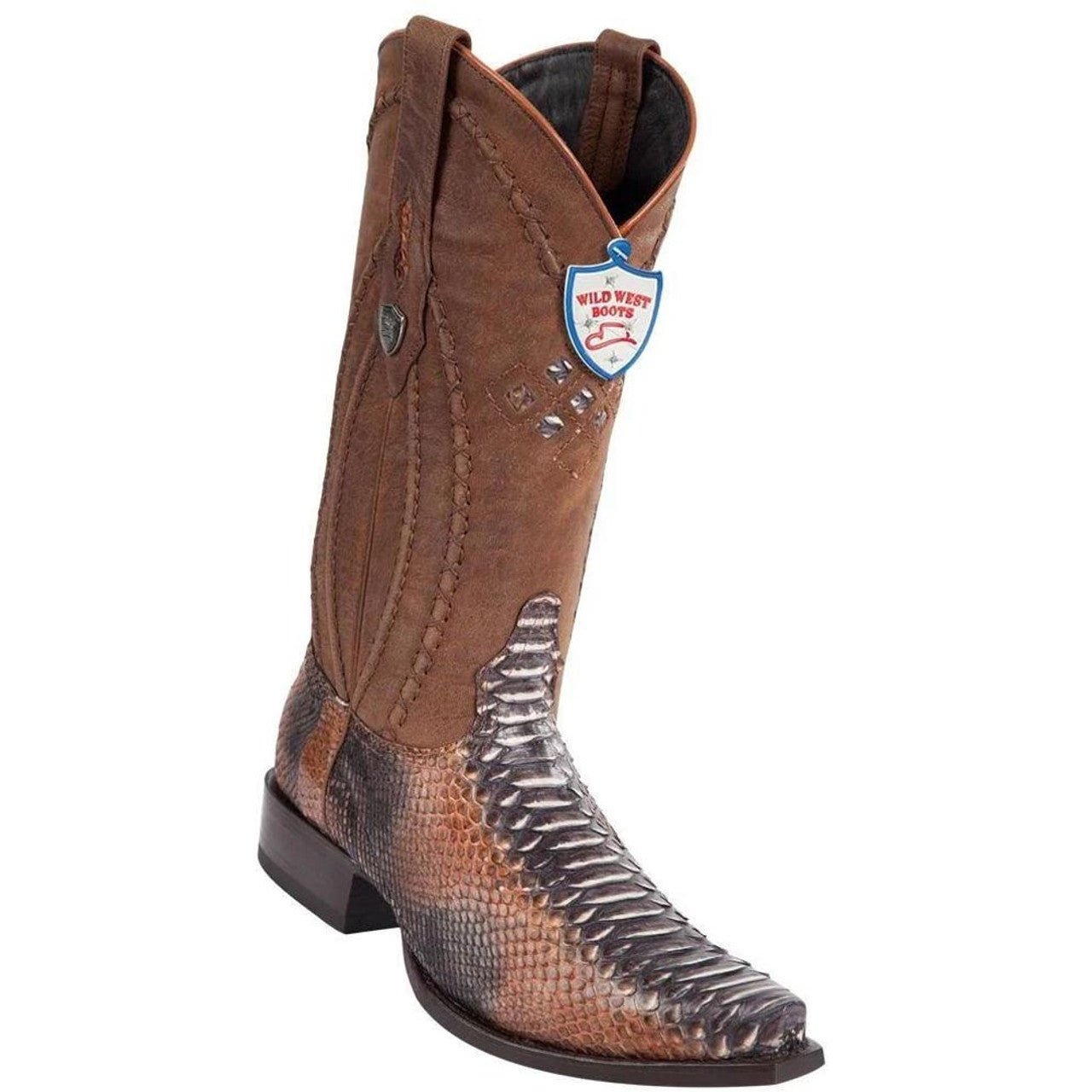 Wild West Rustic Cognac Python Snip Toe Boots - shoeclassix.com